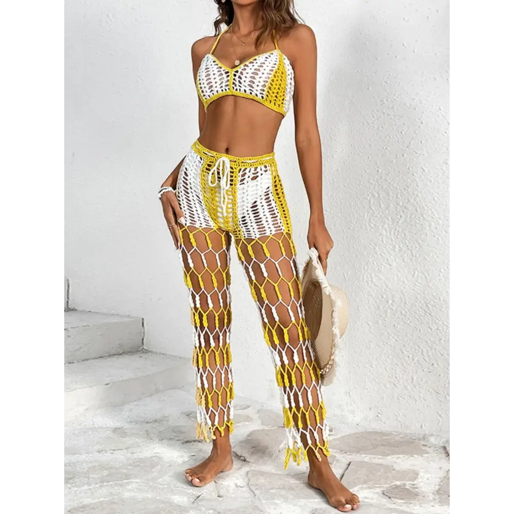 Cutout Halter Neck Top and Pants Two-Piece Swim Set