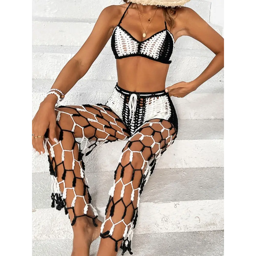 Cutout Halter Neck Top and Pants Two-Piece Swim Set