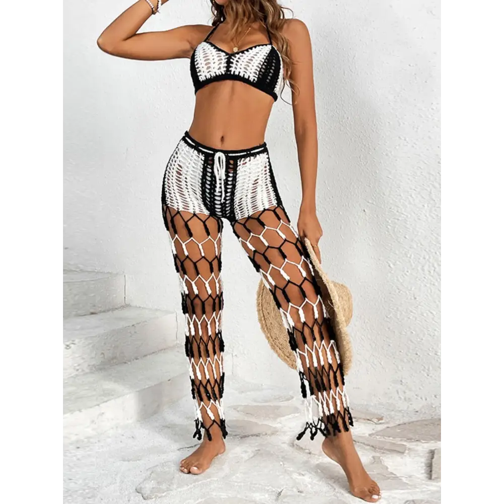 Cutout Halter Neck Top and Pants Two-Piece Swim Set