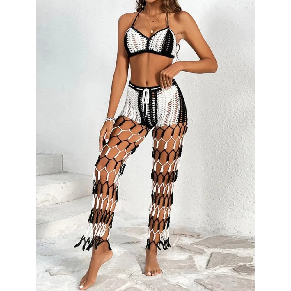 Cutout Halter Neck Top and Pants Two-Piece Swim Set