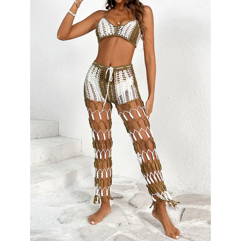 Cutout Halter Neck Top and Pants Two-Piece Swim Set