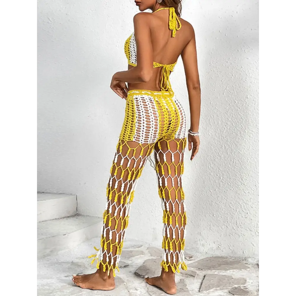 Cutout Halter Neck Top and Pants Two-Piece Swim Set