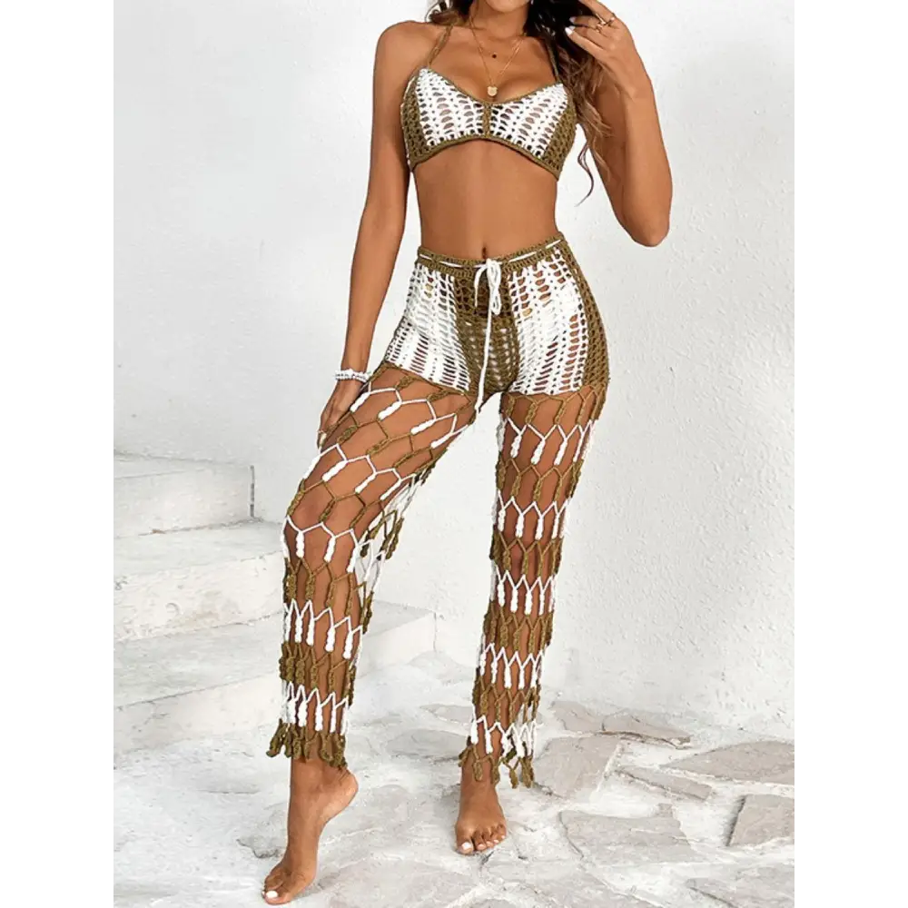 Cutout Halter Neck Top and Pants Two-Piece Swim Set