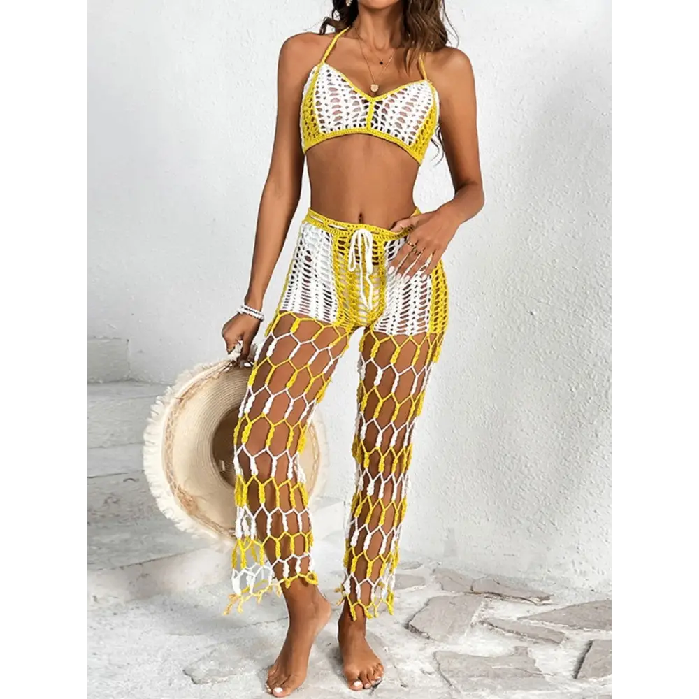 Cutout Halter Neck Top and Pants Two-Piece Swim Set