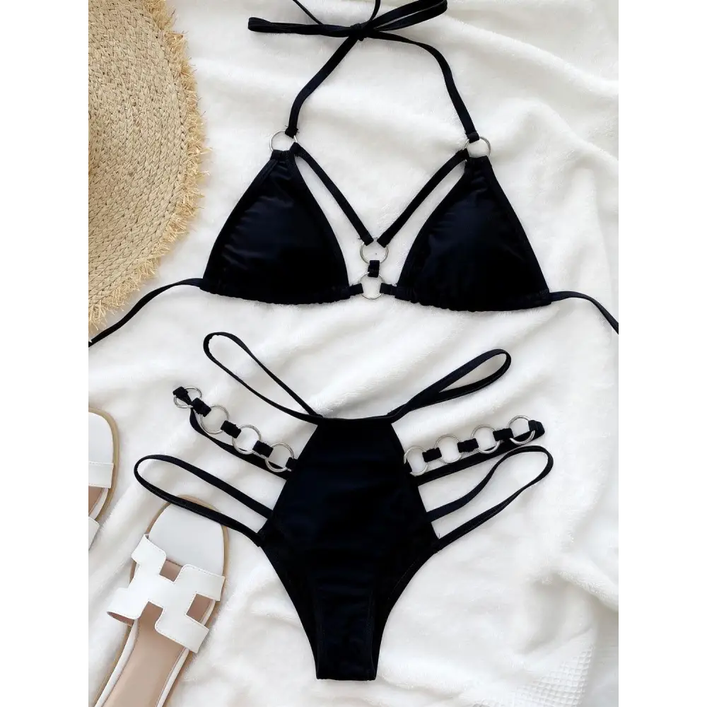 Sizzling Cutout Halter Neck Two-Piece Bikini Set for Beach Romance