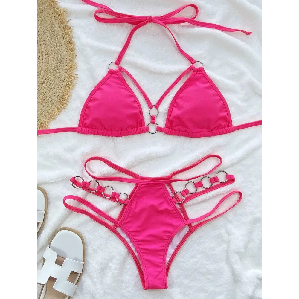 Sizzling Cutout Halter Neck Two-Piece Bikini Set for Beach Romance