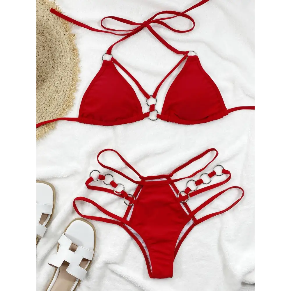 Sizzling Cutout Halter Neck Two-Piece Bikini Set for Beach Romance