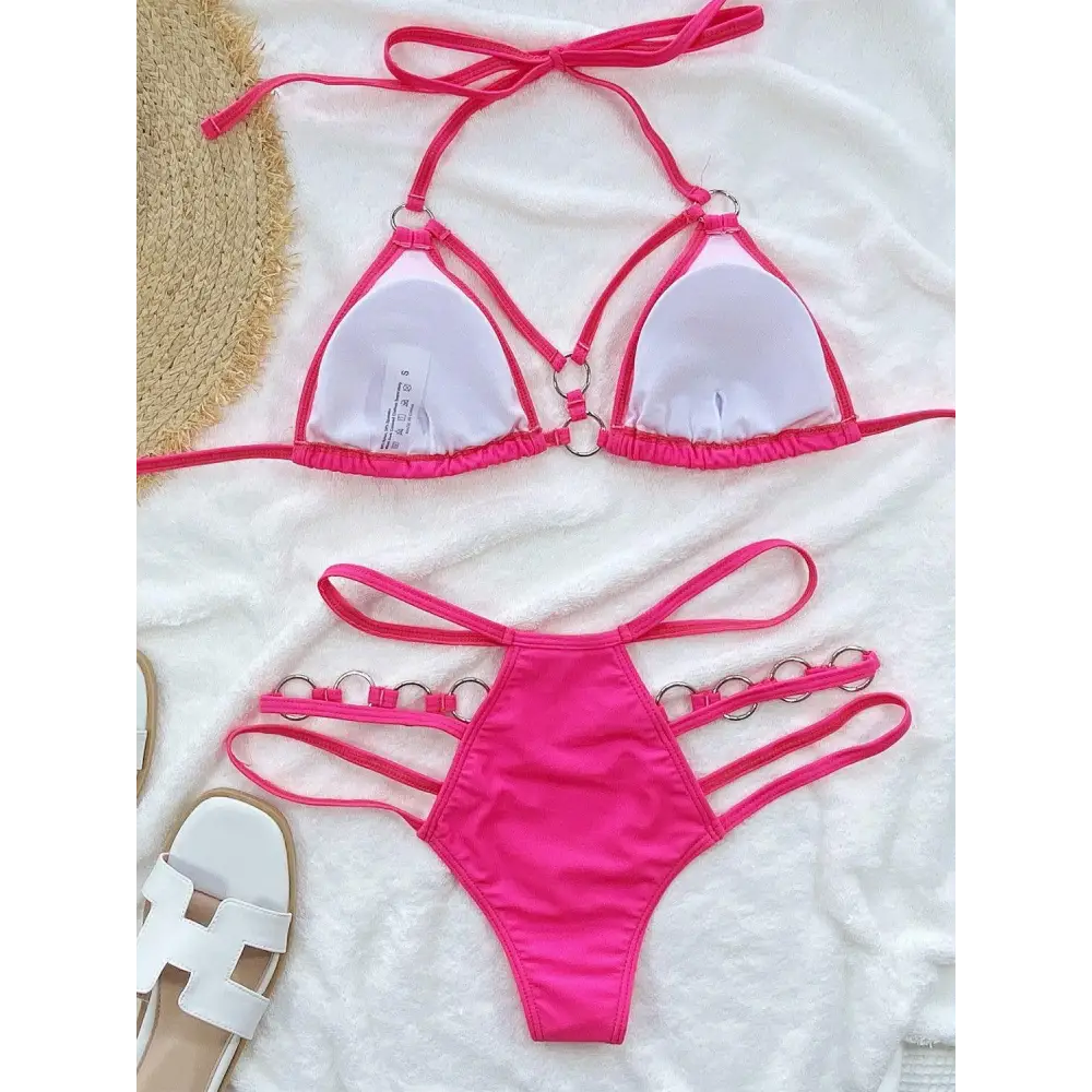 Sizzling Cutout Halter Neck Two-Piece Bikini Set for Beach Romance