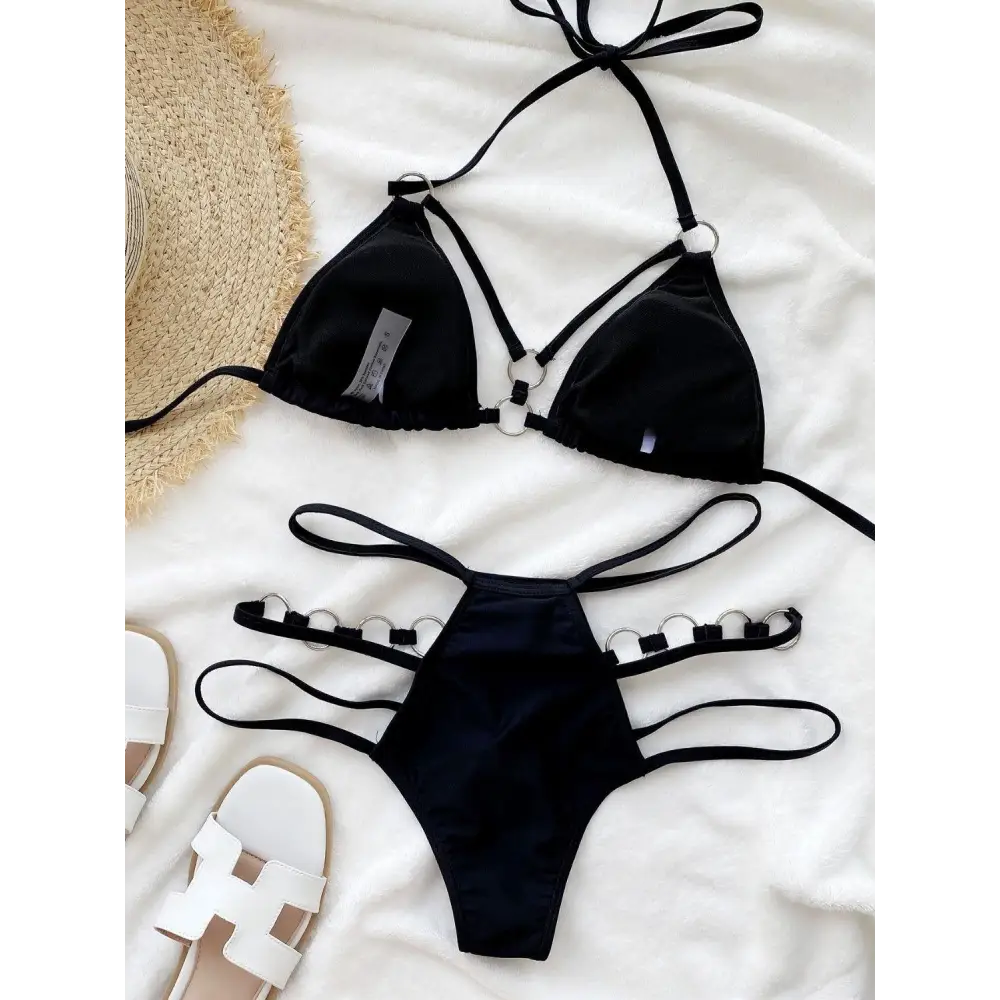 Sizzling Cutout Halter Neck Two-Piece Bikini Set for Beach Romance