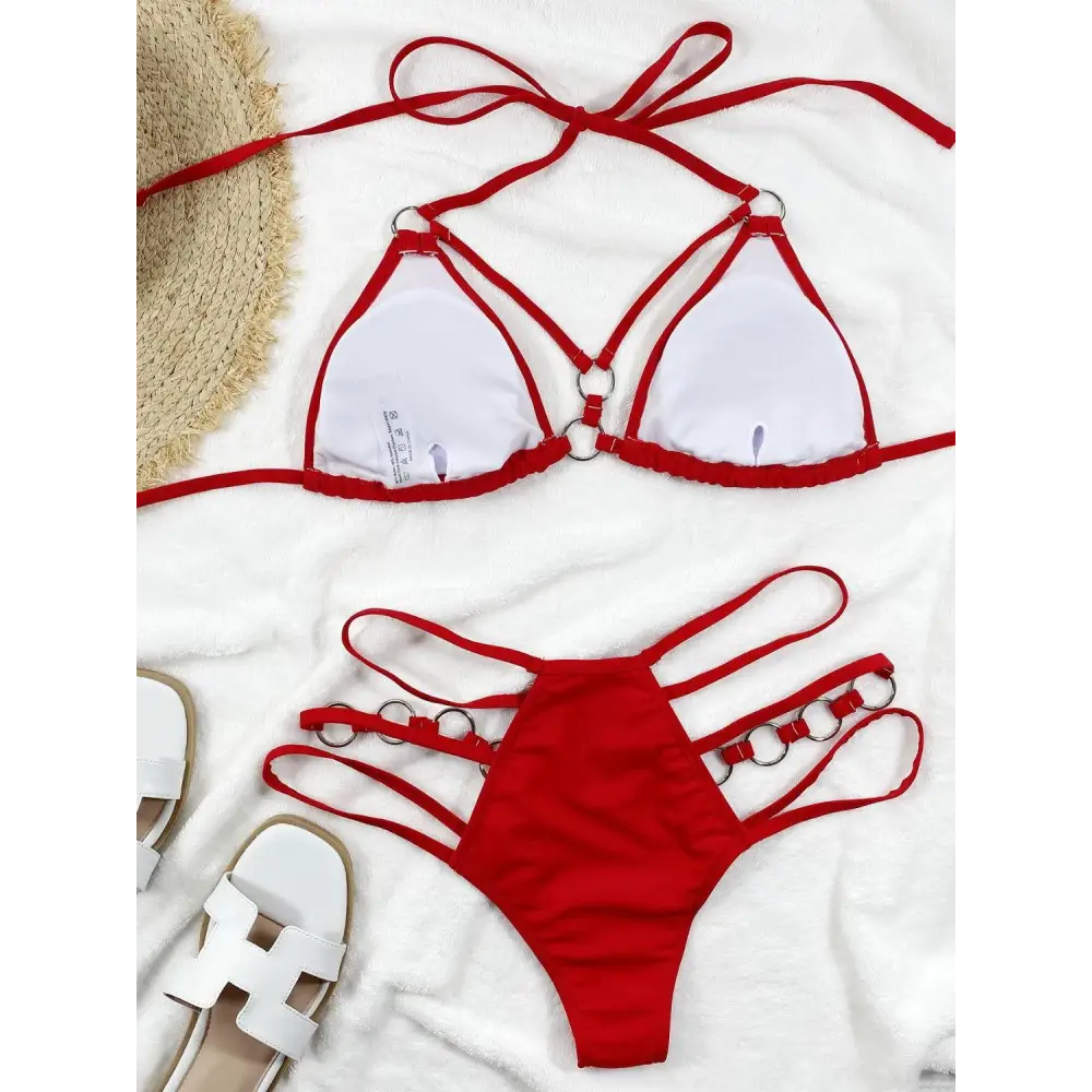 Sizzling Cutout Halter Neck Two-Piece Bikini Set for Beach Romance