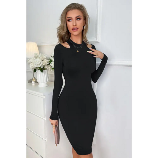 Cutout Long Sleeve Pencil Dress - CM Fashion