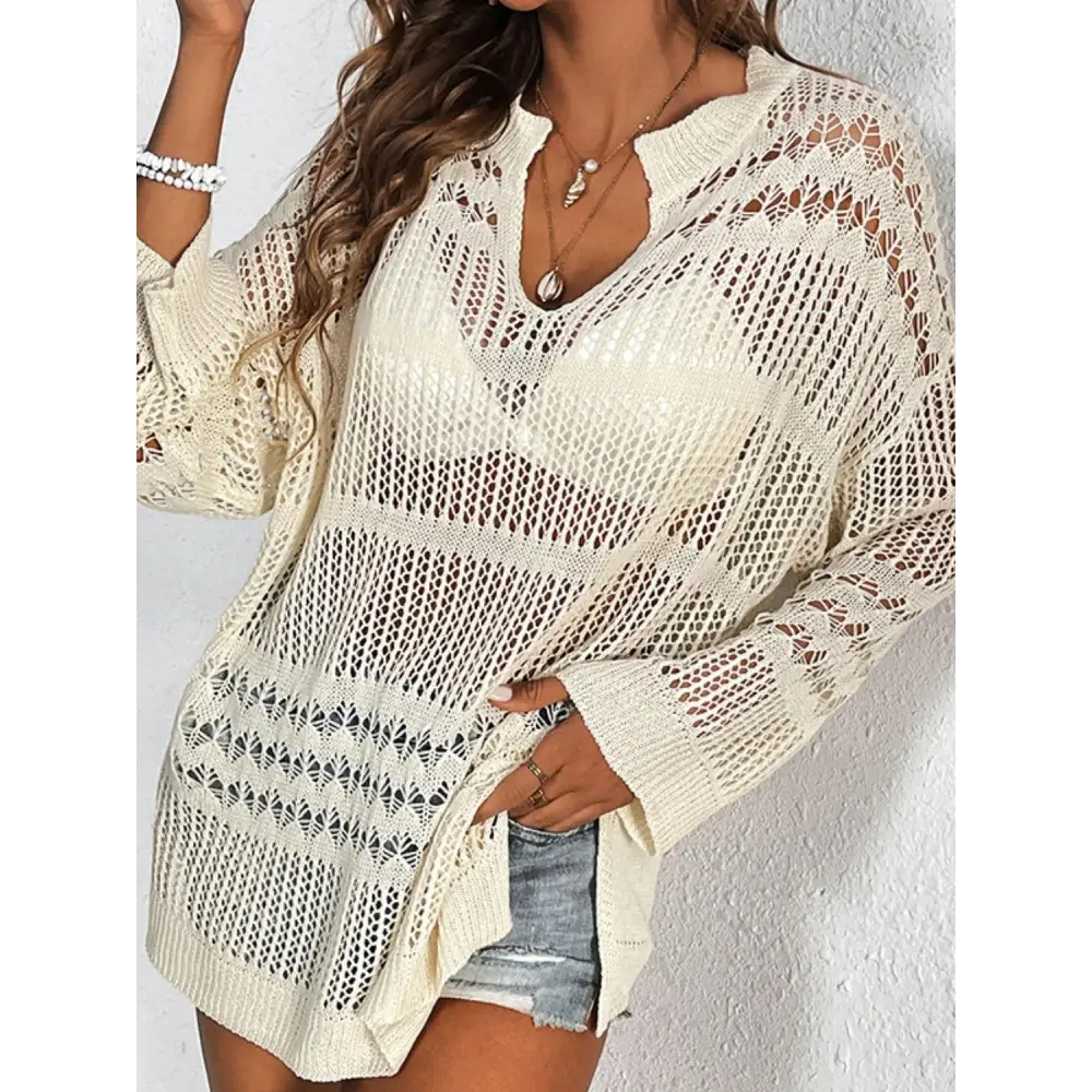 Alluring Notched Long Sleeve Cover-Up with Original Tags