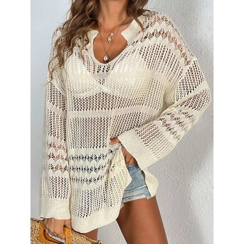 Alluring Notched Long Sleeve Cover-Up with Original Tags