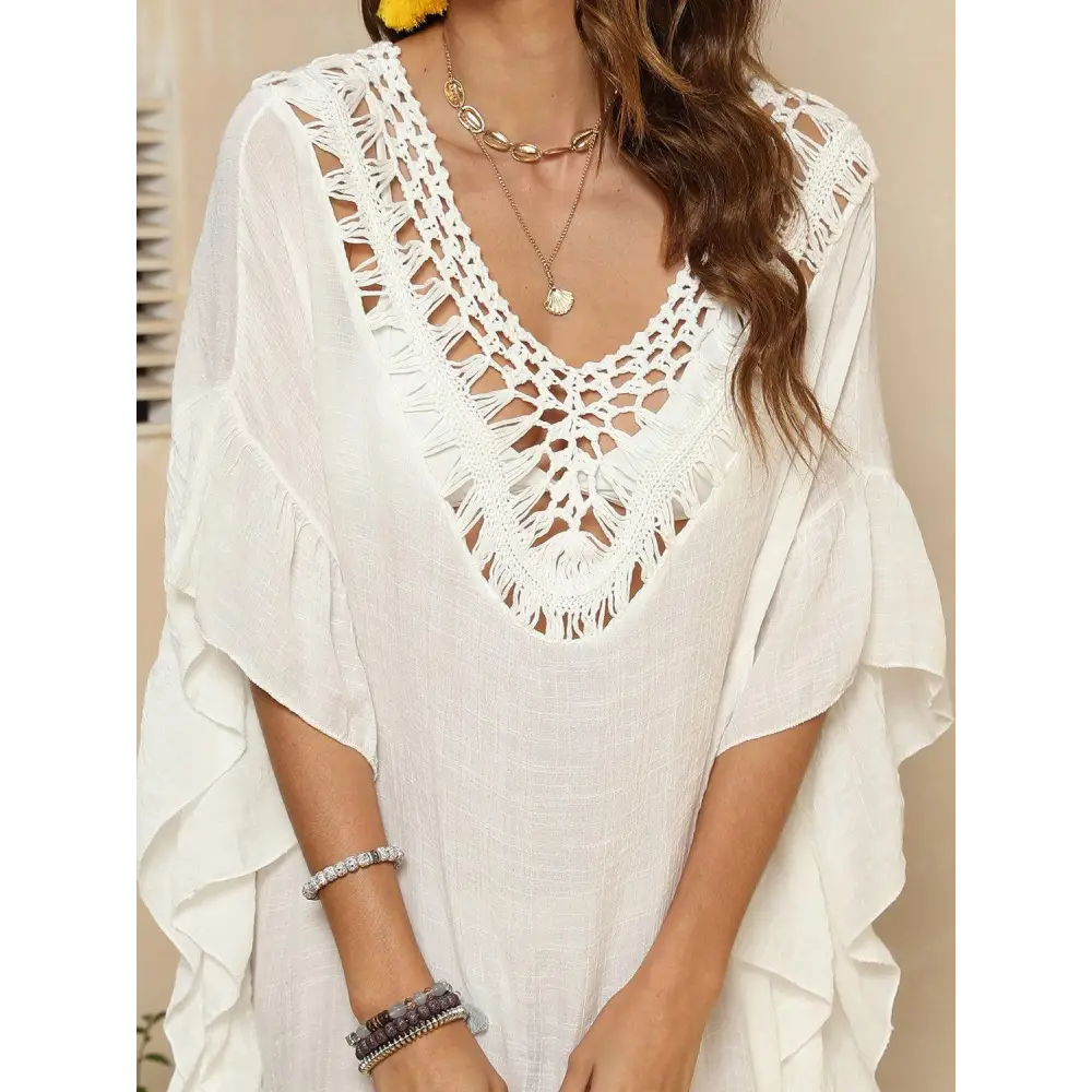 Romantic Ruffled Half Sleeve Cover-Up for Beach Bliss