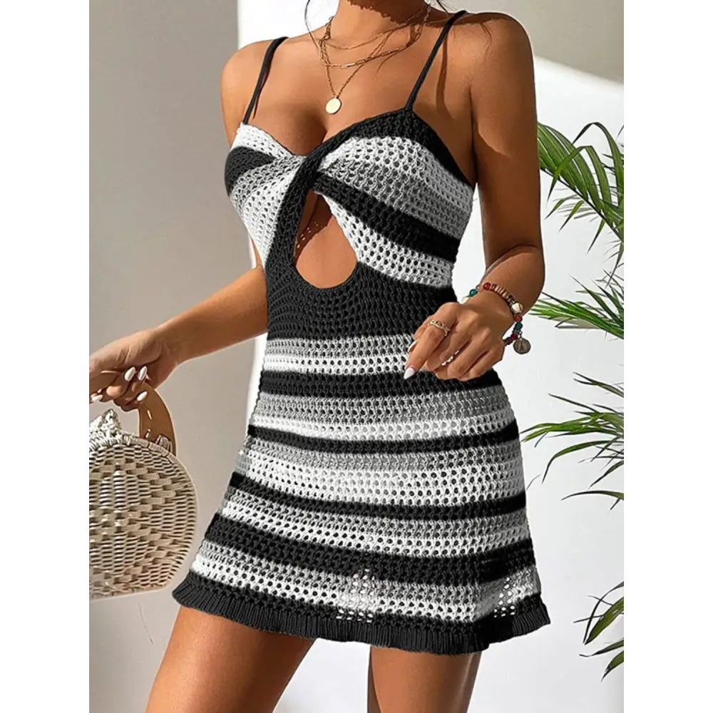 Flirty Striped Spaghetti Strap Cover Up for Beach Glamour