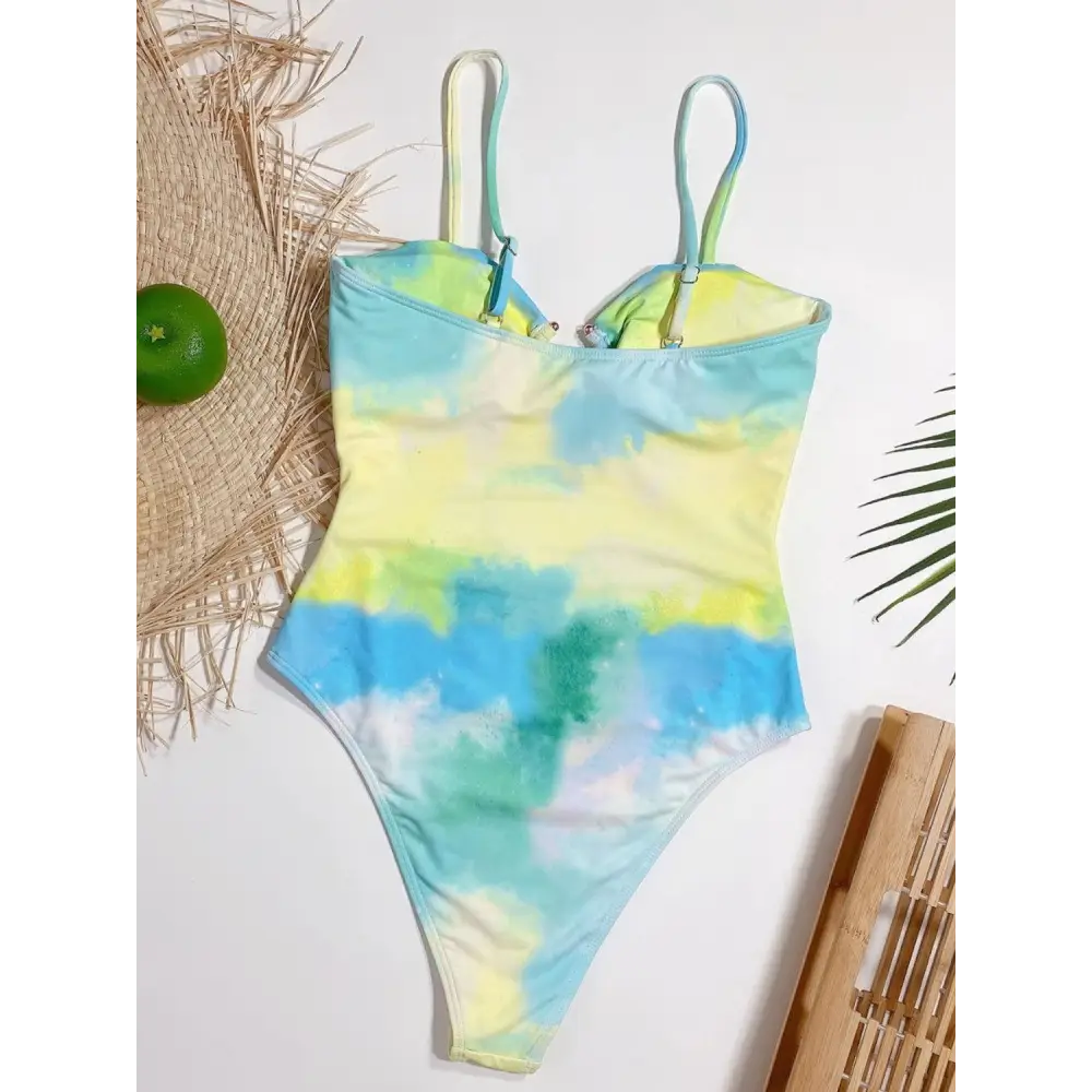 Sizzling Cutout Tie-Dye Spaghetti Strap One-Piece Swimsuit