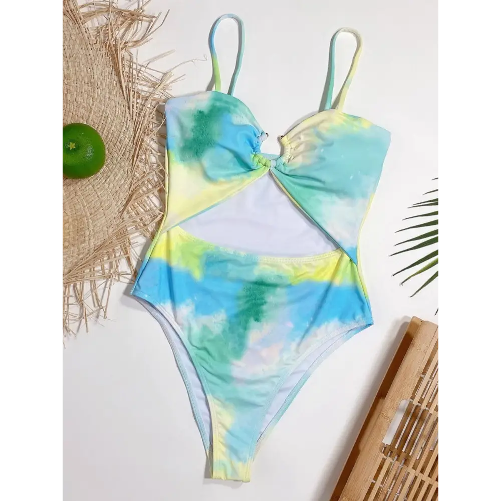 Sizzling Cutout Tie-Dye Spaghetti Strap One-Piece Swimsuit