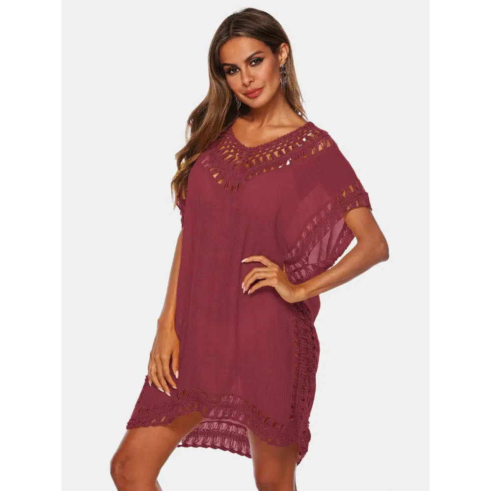 Cutout V-Neck Short Sleeve Cover-Up