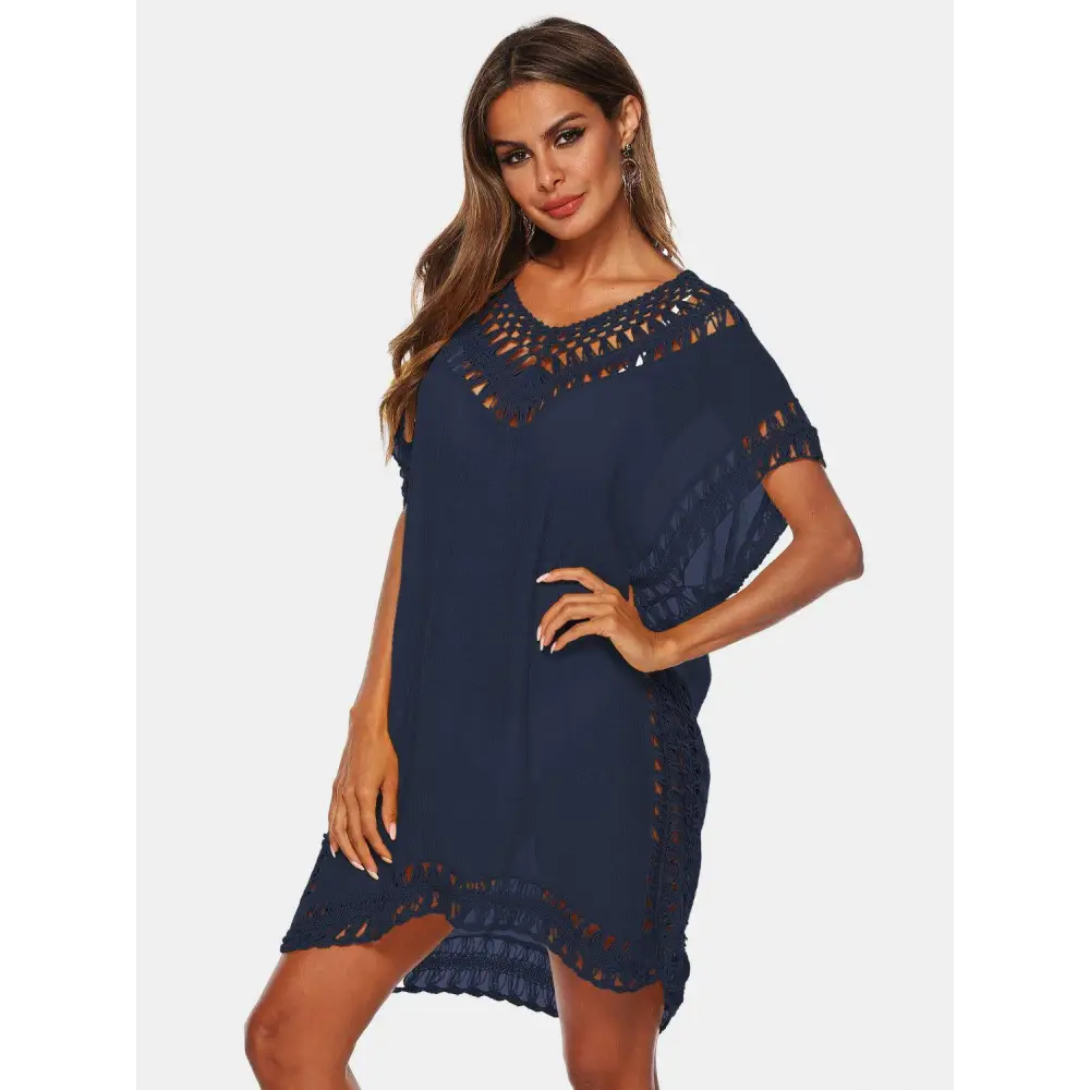 Cutout V-Neck Short Sleeve Cover-Up