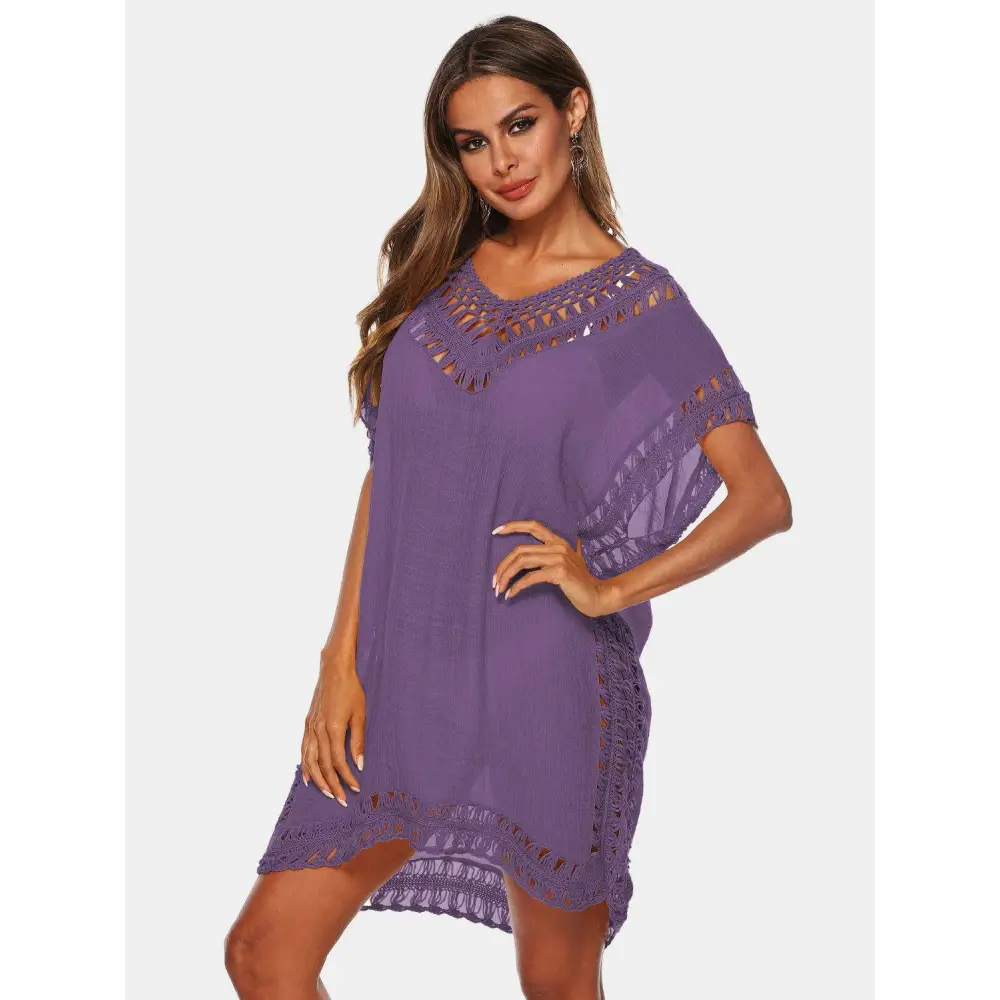 Cutout V-Neck Short Sleeve Cover-Up