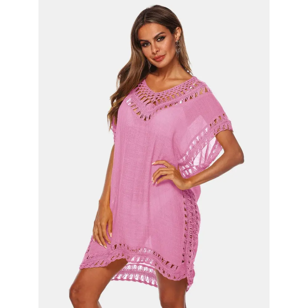 Cutout V-Neck Short Sleeve Cover-Up