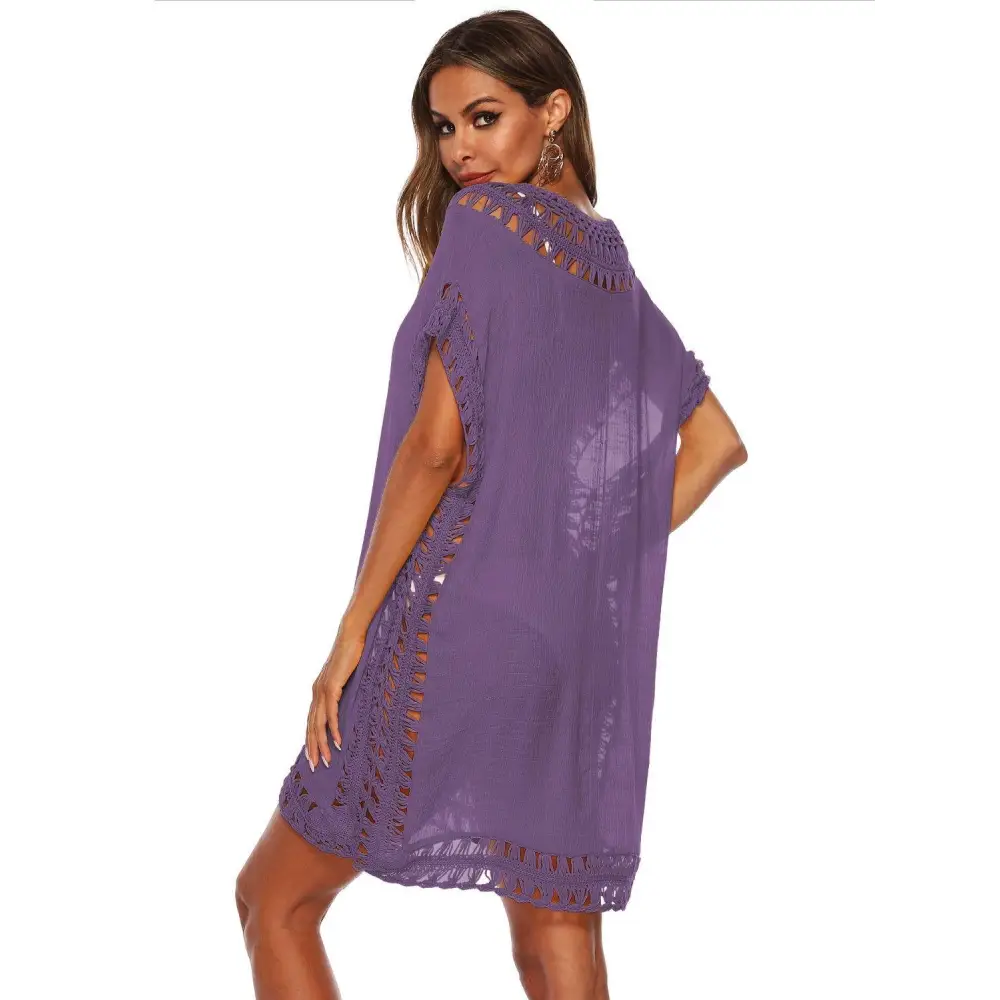 Cutout V-Neck Short Sleeve Cover-Up