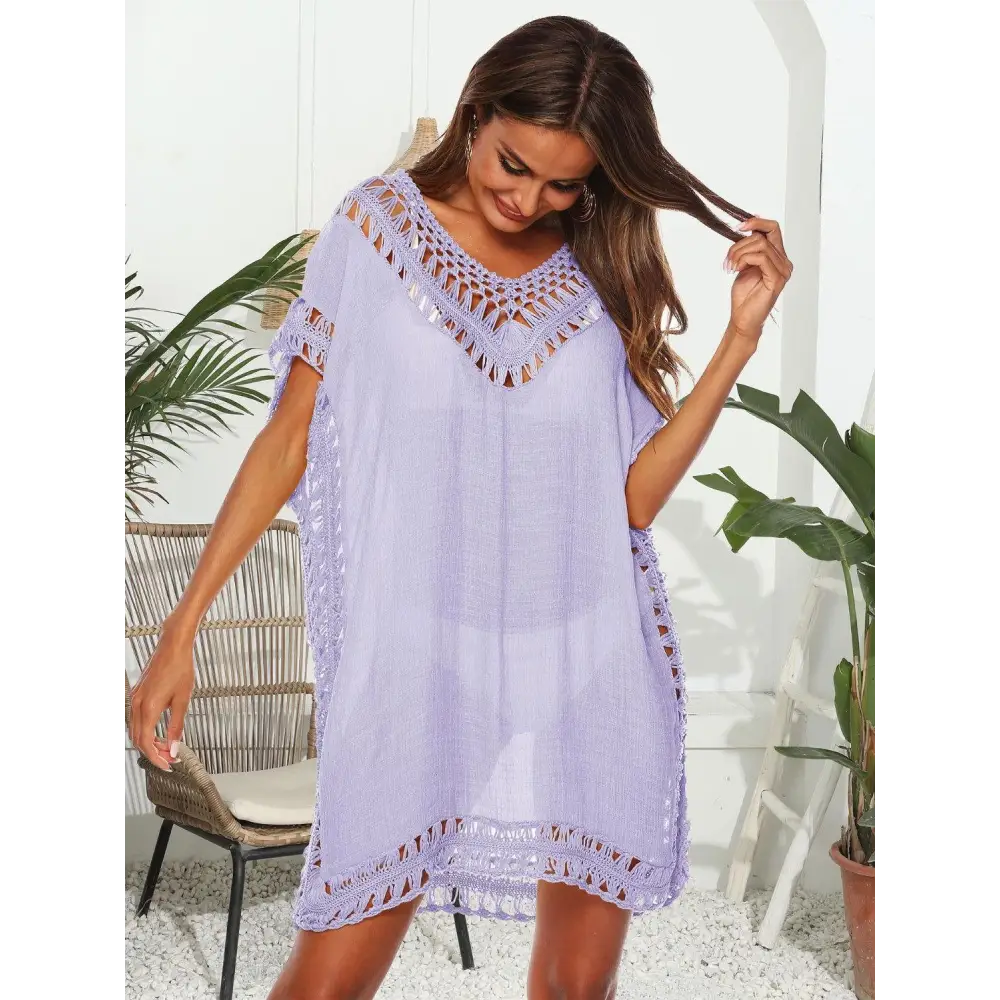 Cutout V-Neck Short Sleeve Cover-Up