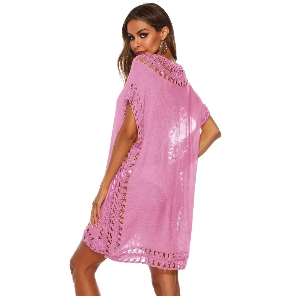 Cutout V-Neck Short Sleeve Cover-Up