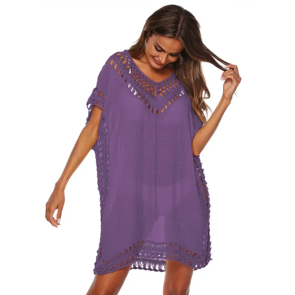 Cutout V-Neck Short Sleeve Cover-Up