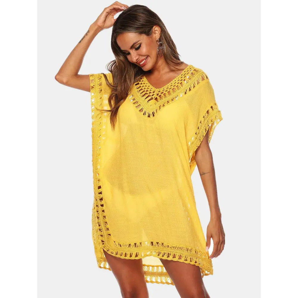 Cutout V-Neck Short Sleeve Cover-Up