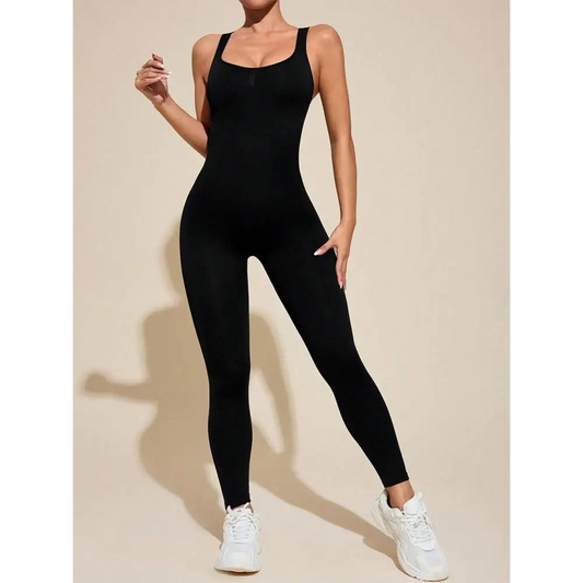 Cutout Wide Strap Active Jumpsuit - Black / S - CynthiaMonica CM