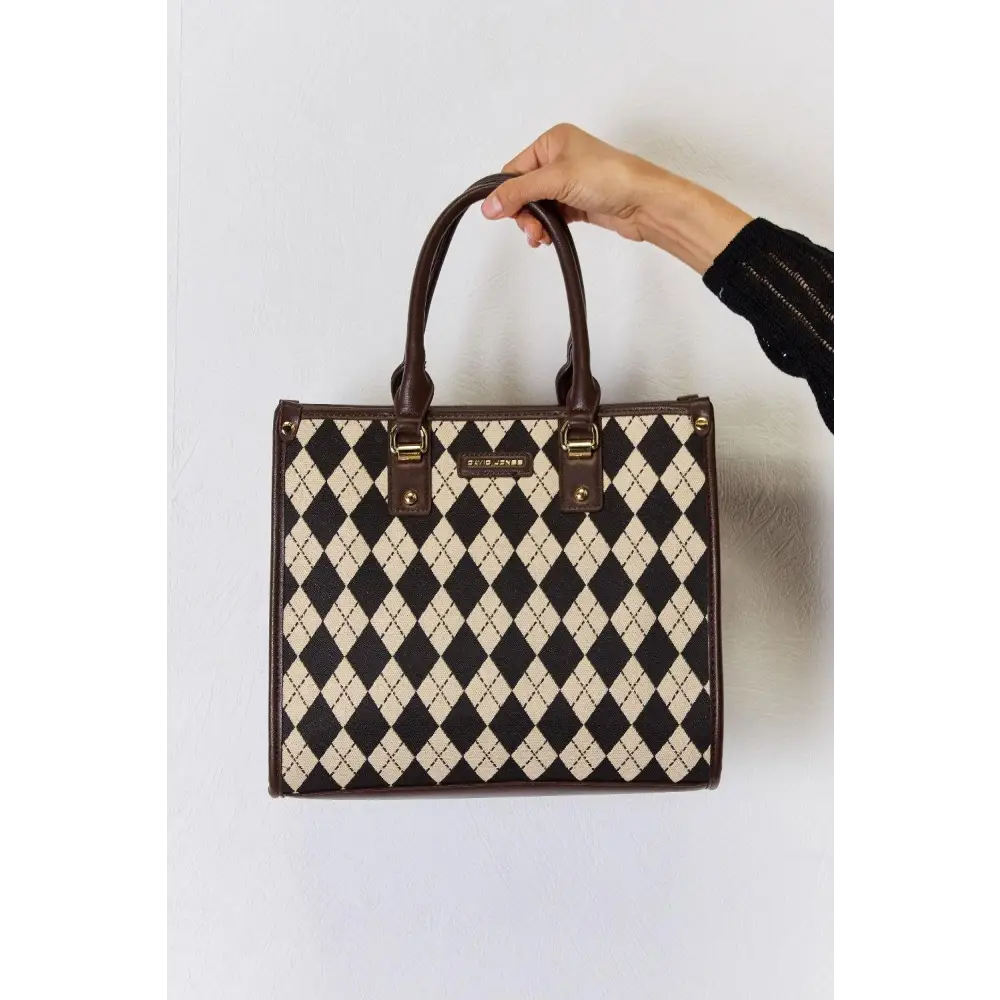 Stylish David Jones Argyle Pattern PU Leather Tote Bag