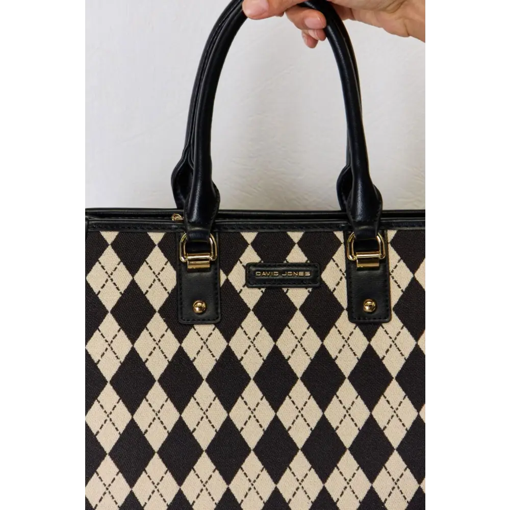 Stylish David Jones Argyle Pattern PU Leather Tote Bag