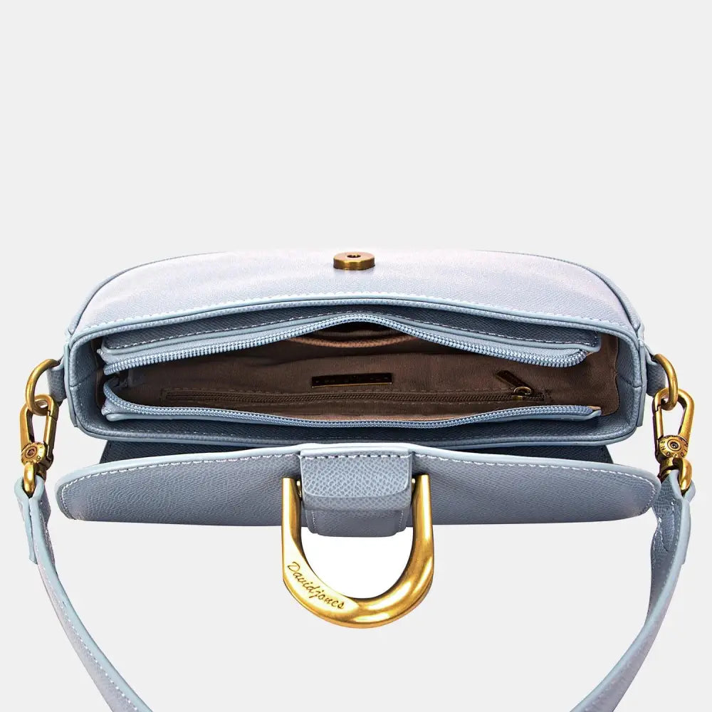 Elegant David Jones PU Leather Shoulder Bag in Serene Light Blue