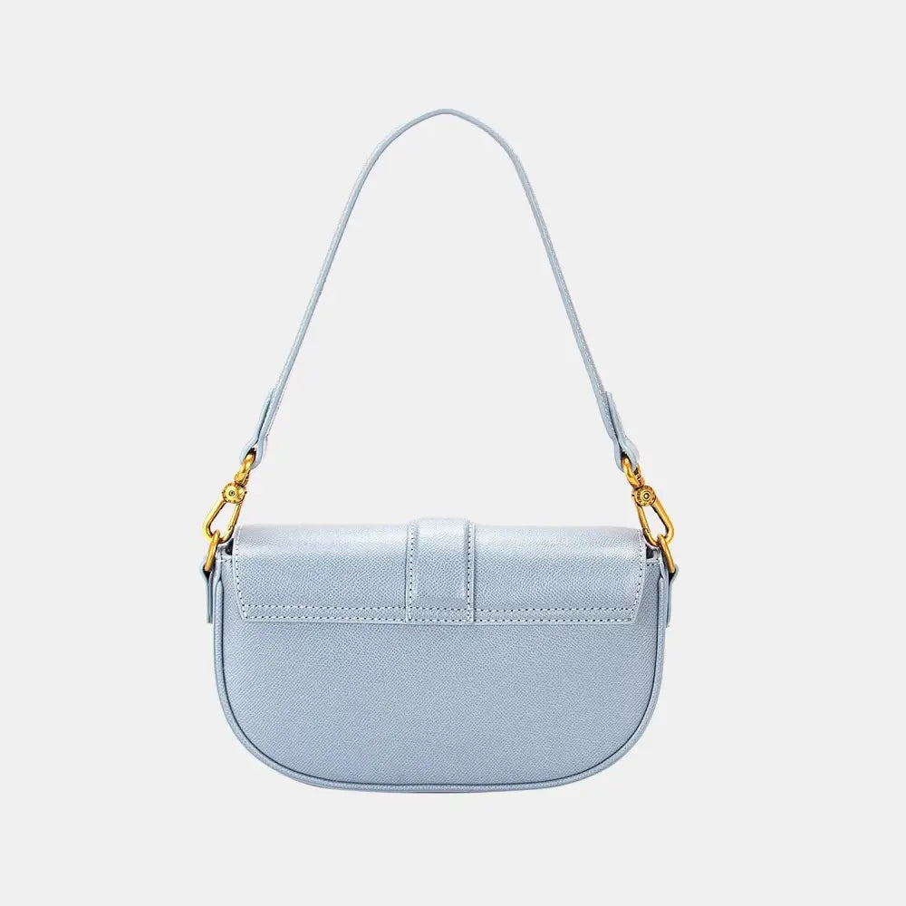 Elegant David Jones PU Leather Shoulder Bag in Serene Light Blue