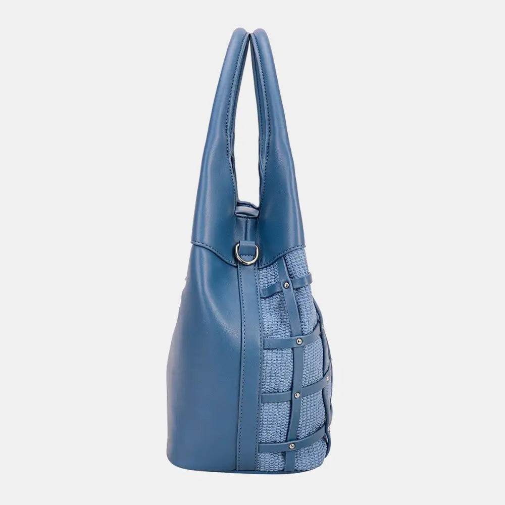 Stylish David Jones Rivet Decor Blue Leather Hobo Handbag