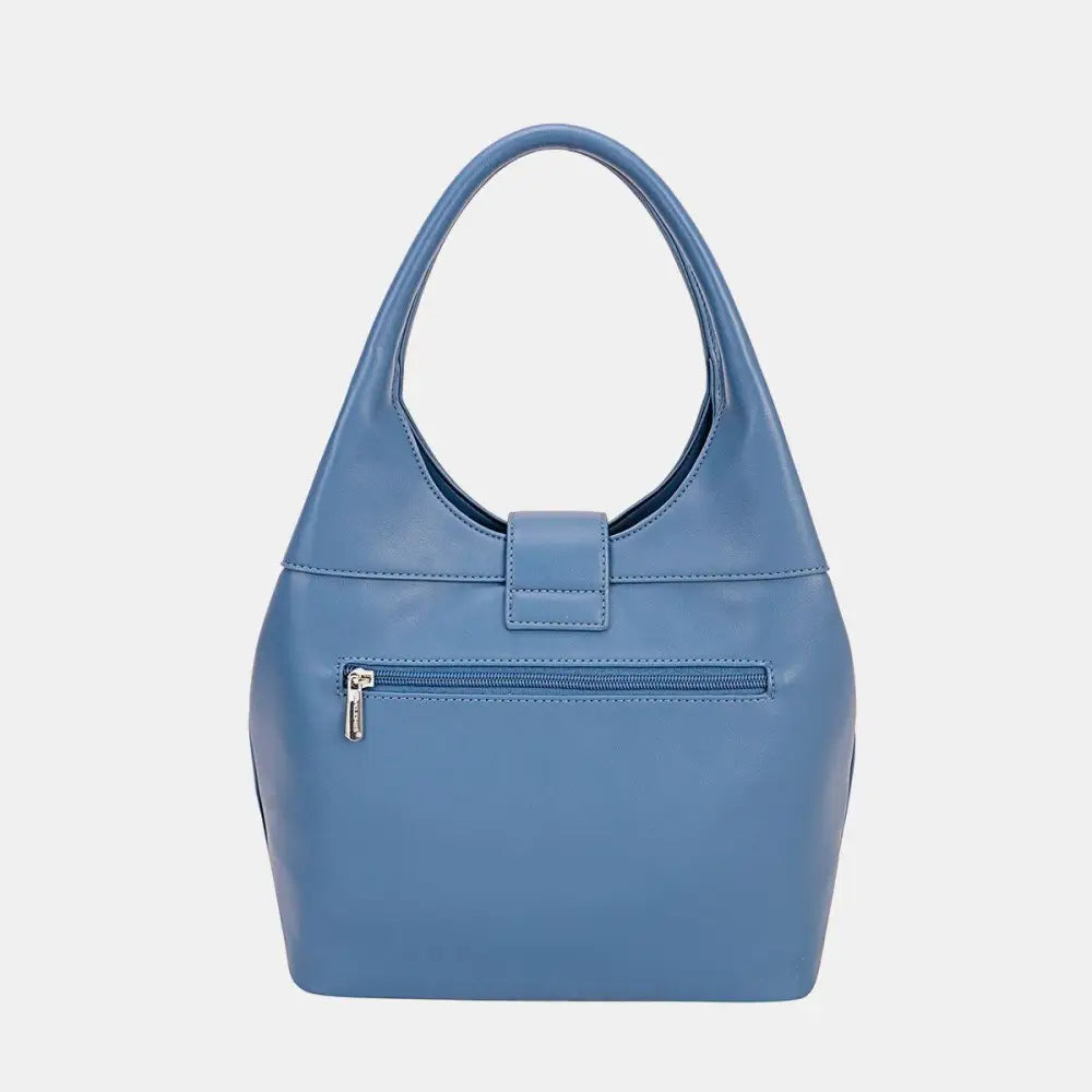 Stylish David Jones Rivet Decor Blue Leather Hobo Handbag