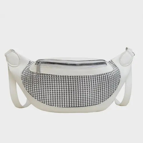 Dazzling Black & Silver Rhinestone Leather Sling Bag