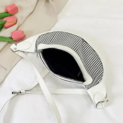 Dazzling Black & Silver Rhinestone Leather Sling Bag
