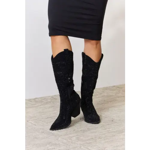 Dazzling Forever Link Rhinestone Knee High Cowboy Boots