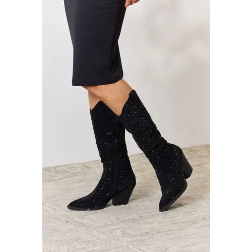 Dazzling Forever Link Rhinestone Knee High Cowboy Boots