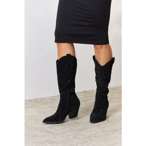 Dazzling Forever Link Rhinestone Knee High Cowboy Boots