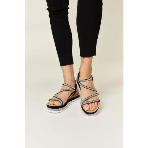 Dazzling Forever Link Rhinestone Strappy Wedge Sandals