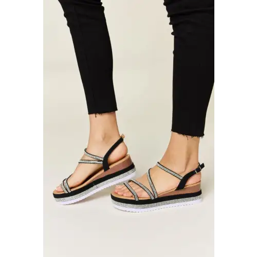Dazzling Forever Link Rhinestone Strappy Wedge Sandals