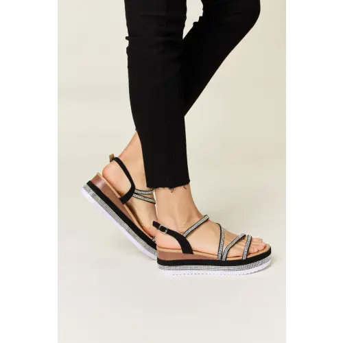 Dazzling Forever Link Rhinestone Strappy Wedge Sandals