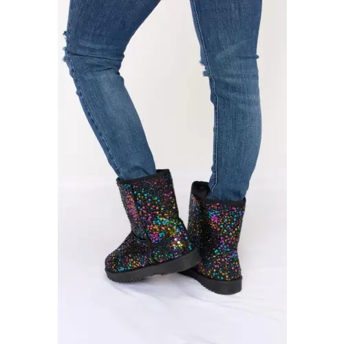 Dazzling Forever Link Sequin Thermal Flat Boots for Winter Glamour