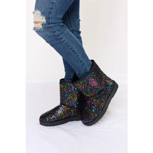 Dazzling Forever Link Sequin Thermal Flat Boots for Winter Glamour