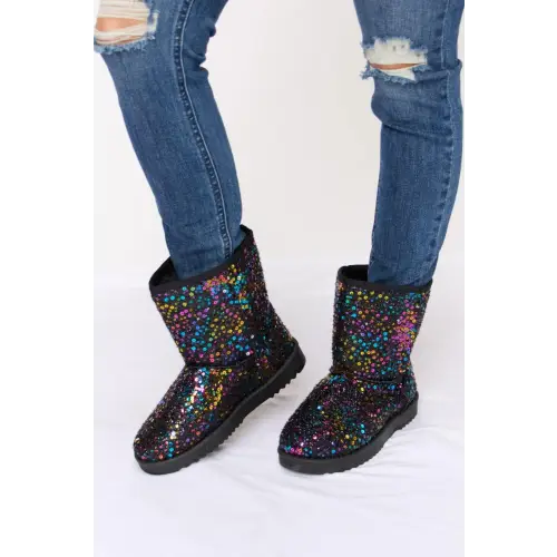 Dazzling Forever Link Sequin Thermal Flat Boots for Winter Glamour