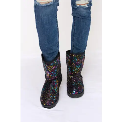 Dazzling Forever Link Sequin Thermal Flat Boots for Winter Glamour