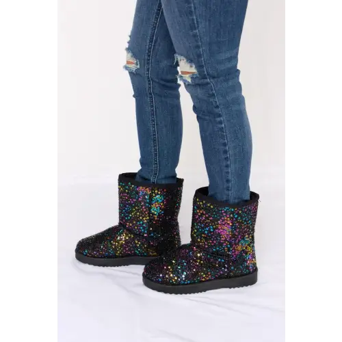 Dazzling Forever Link Sequin Thermal Flat Boots for Winter Glamour